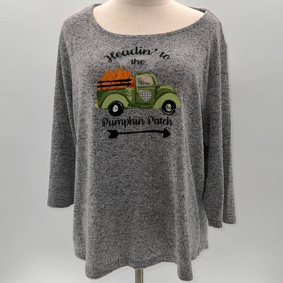Magical Season Plus Size Gray "Headin to the Pumpkin Patch" 3/4 Sleeve Shirt-1X - Picture 1 of 13